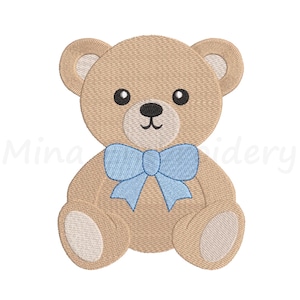 Baby Boy Bear Embroidery Teddy Bear with Bow Embroidery Design, Animal Embroidery, Machine Embroidery Design, 5 Sizes, Instant Download