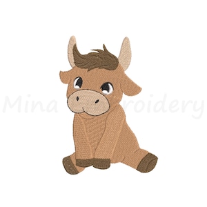 Baby Buffalo Embroidery Design, Animal Embroidery Design, Machine Embroidery Design, 4 Sizes, Instant Download