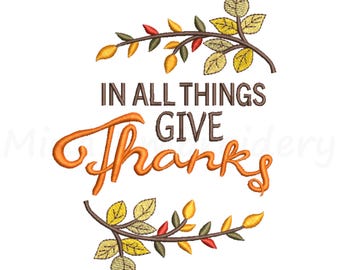 Give Thanks Embroidery Design: Thanksgiving Machine Embroidery (Instant Download)