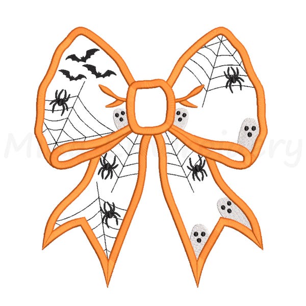 Coquette Halloween Embroidery Design, Halloween with Bow Applique Embroidery Design, Machine Embroidery Design, 6 Sizes, Instant Download