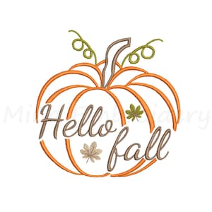 Hello Fall Pumpkin Embroidery Design: Autumn Machine Embroidery (Instant Download)