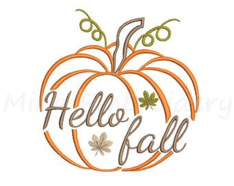 Ciao autunno, disegno da ricamo a forma di zucca: ricamo a macchina autunnale (download immediato)