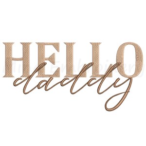 May include: Embroidered design featuring the text "HELLO" in a blocky font and "darling" in a cursive font. The design is in a light brown colour.