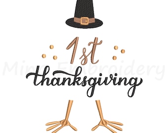 1e Thanksgiving-borduurontwerp, baby Turkije-borduurwerk, machineborduurontwerp, 4 maten, Instant Download