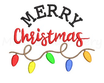 Merry Christmas Embroidery Design: Holiday Lights (Instant Download)
