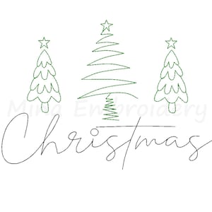 Christmas Trees Embroidery Design, Christmas Line Art Embroidery Design, Machine Embroidery Design, 6 Sizes, Instant Download
