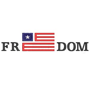 Könnte beinhalten: Eine rot-weiß-blaue amerikanische Flagge mit einem einzelnen Stern im blauen Kanton. Das Wort "FREEDOM" ist in schwarzen Buchstaben auf beiden Seiten der Flagge geschrieben.