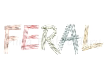 Feral Line Art-borduurontwerp, machineborduurontwerp, 6 maten, Instant Download