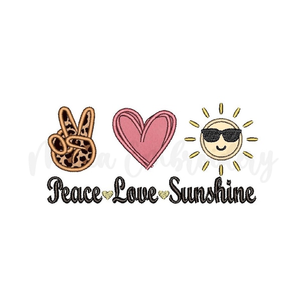Peace Love Sunshine Applique Embroidery Design, Summer Embroidery Design, Machine Embroidery Design, 5 Sizes, Instant Download