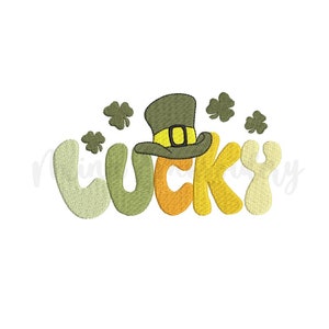 Lucky Embroidery Design, St. Patrick's Day Retro Embroidery Design, Machine Embroidery Design, 5 Sizes, Instant Download