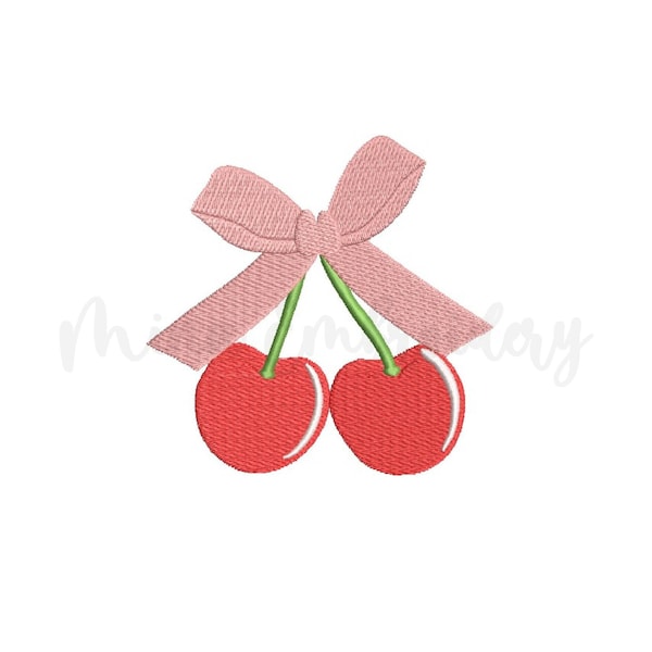 Ribbon Bow Cherries Embroidery Design, Machine Embroidery Design, 5 Sizes, Instant Download