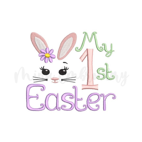 My 1st Easter Bunny Face Embroidery Design, Machine Embroidery Design, 4 Sizes, Instant Download
