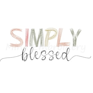 Simply Blessed Line Art Embroidery Design, Machine Embroidery Design, 6 Sizes, Instant Download