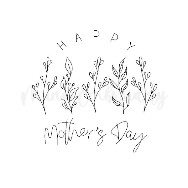 Happy Mother's Day Embroidery Design, Mom Flower Line Art Embroidery Design, Machine Embroidery Design, 5 Sizes, Instant Download