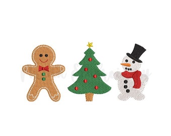 Gingerbread, Christmas Tree, Snowman Embroidery Design, Machine Embroidery Design, 4 Sizes, Instant Download