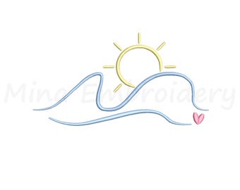 Sun Wave Heart Embroidery Design, Summer Beach, Machine Embroidery Design, 6 Sizes, Instant Download