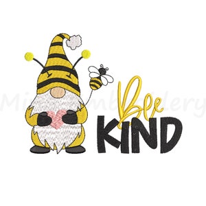 Bee Kind Gnome Embroidery Design, Gnome Embroidery Design, Machine Embroidery Design, 3 Sizes, Instant  Download