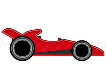 May include: A red race car with black wheels. The car is in profile view with the front of the car facing the right side of the image.