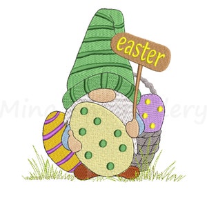 Easter Gnome Embroidery Design, Gnome Design, Easter Egg Embroidery, Machine Embroidery Design, 4 Sizes, Instant  Download