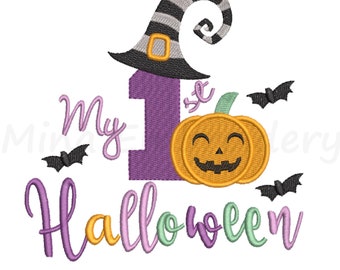 My 1st Halloween Embroidery Design: Boy Pumpkin Witch Hat (Instant Download)