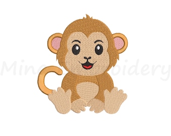 Baby Affe Stickerei, Stickmuster, Maschinenstickerei, 4 Größen, Instant Download
