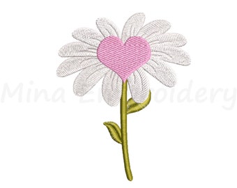 Daisy Heart Flower Embroidery Design: 4 Sizes (Instant Download)
