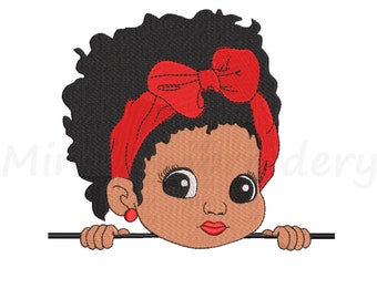 Afro Baby Girl Embroidery Design: Peekaboo Portrait (Instant Download)