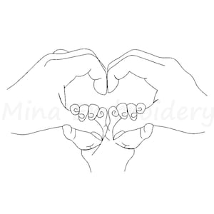 Mom and Two Baby Hands Embroidery Design, Line Art Embroidery Design, Machine Embroidery Design, 6 Sizes,  Instant Download