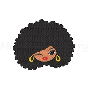 Afro Face Girl Embroidery Design, Machine Embroidery Design, 4Sizes, Instant Download