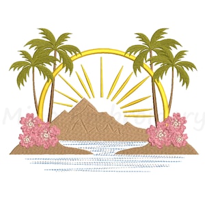 Summer Beach Palm Tree Embroidery Design, Machine Embroidery Design, 5 Sizes, Instant Download