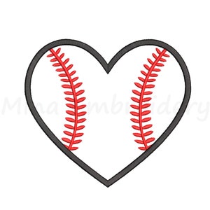 May include: A red and white baseball stitched with red thread is inside a black heart shape.