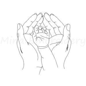 Mom Baby Hands Line Art Embroidery Design (Instant Download)