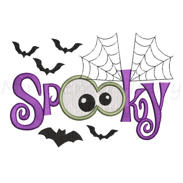 不気味なハロウィーンの刺繍デザイン：コウモリとクモの巣（すぐにダウンロードできます）