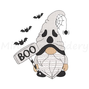 Ghost Gnome Embroidery Design, Halloween Boo Gnome Embroidery Design, Machine Embroidery Design,  4 Sizes, Instant Download
