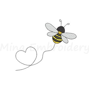 MINI Bee Herz Stickerei, Maschinenstickerei, 6 Größen, Instant Download