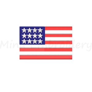 May include: A small embroidered American flag with red and white stripes and a blue field of white stars.
