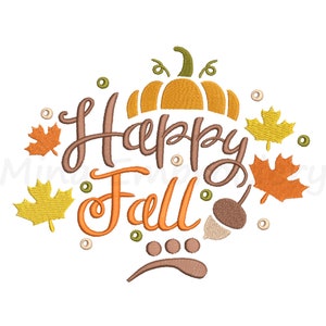 Happy Fall Embroidery Design: Autumn Leaves (Instant Download)