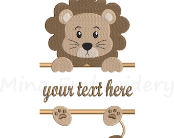 Baby Lion Embroidery Design: Split Animal Design, 4 Sizes (Instant Download)
