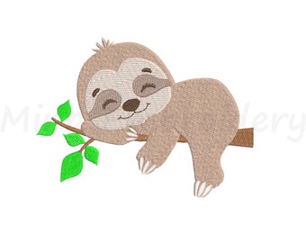 Baby Sloth Embroidery Design, Sleeping on Branch Embroidery, Machine Embroidery Design, 4 Sizes, Instant Download