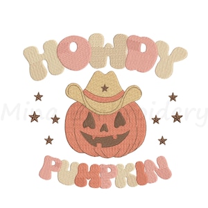 Howdy Pumpkin Embroidery Design: Retro Fall Machine Embroidery (Instant Download)