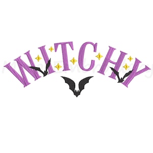 Witchy Bats Embroidery Design: Halloween Machine Pattern (6 Sizes) (Instant Download)