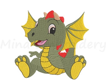 ベビードラゴンの刺繍デザイン：動物柄（すぐにダウンロード）