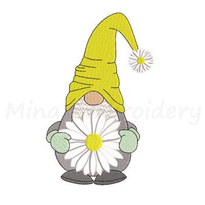 Disegno da ricamo Daisy Gnome: Giardino estivo (4 misure) (download immediato)