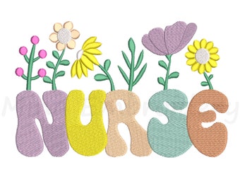 Nurse Flower Retro Embroidery Design (Instant Download)