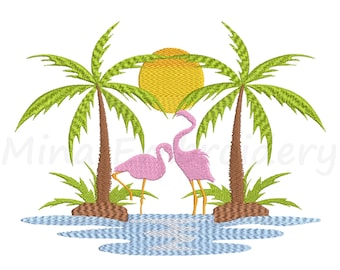 Zomer strand palmboom borduurwerk ontwerpen (directe download)