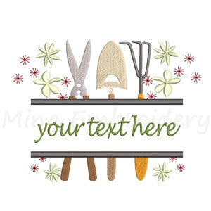 Garden Tools Embroidery Design: Floral Split Monogram (Instant Download)
