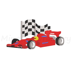 Borduurontwerp raceauto: racevlag, 4 maten (directe download)