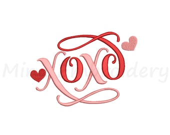 XOXO Embroidery Design, Valentine&#39;s Day Embroidery Design, Machine Embroidery Design, 6 Sizes, Instant Download