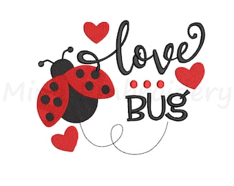 Love Bug Embroidery Design, Machine Embroidery Design, 5 Sizes, Instant Download