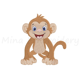 Baby Monkey Embroidery Design, Animal Embroidery Design, Machine Embroidery Design, 4 Sizes, Instant Download